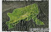 Satellite 3D Map of Xixiang, darken, semi-desaturated