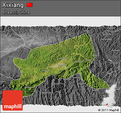 Satellite 3D Map of Xixiang, desaturated