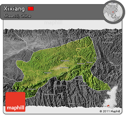 Satellite 3D Map of Xixiang, desaturated