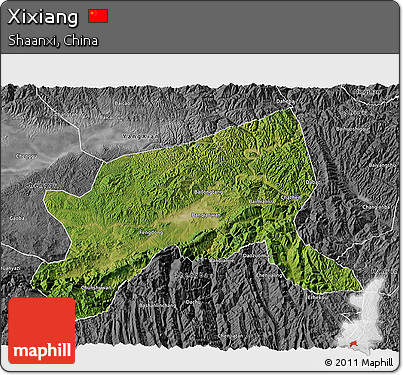 Satellite 3D Map of Xixiang, desaturated