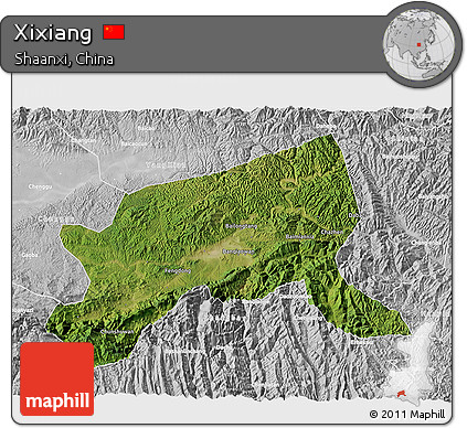 Satellite 3D Map of Xixiang, lighten, desaturated
