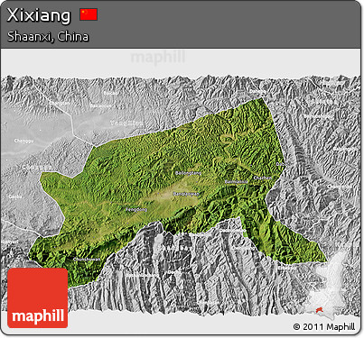 Satellite 3D Map of Xixiang, lighten, desaturated