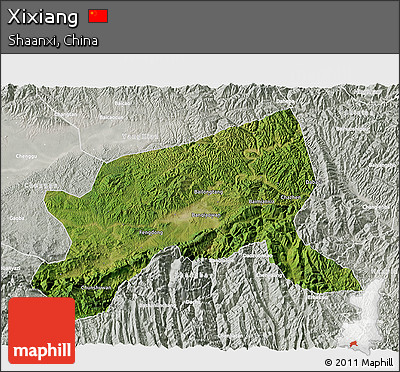 Satellite 3D Map of Xixiang, lighten, semi-desaturated