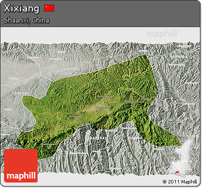 Satellite 3D Map of Xixiang, lighten, semi-desaturated