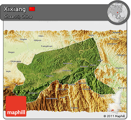 Satellite 3D Map of Xixiang, physical outside