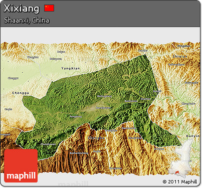 Satellite 3D Map of Xixiang, physical outside