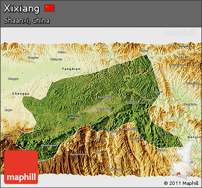 Satellite 3D Map of Xixiang, physical outside