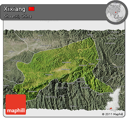 Satellite 3D Map of Xixiang, semi-desaturated