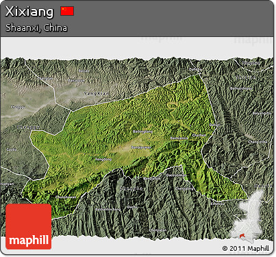 Satellite 3D Map of Xixiang, semi-desaturated