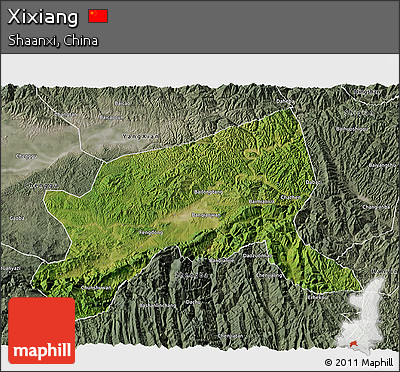 Satellite 3D Map of Xixiang, semi-desaturated