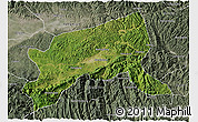 Satellite 3D Map of Xixiang, semi-desaturated