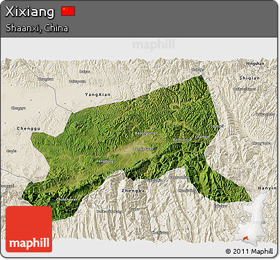 Satellite 3D Map of Xixiang, shaded relief outside