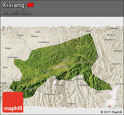 Satellite 3D Map of Xixiang, shaded relief outside
