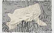 Shaded Relief 3D Map of Xixiang, darken, semi-desaturated