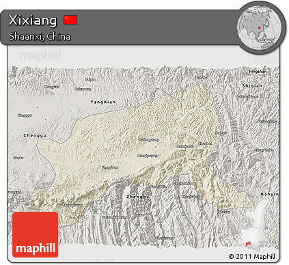 Shaded Relief 3D Map of Xixiang, semi-desaturated