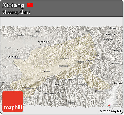 Shaded Relief 3D Map of Xixiang, semi-desaturated