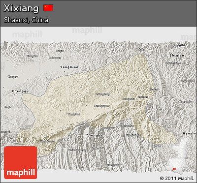 Shaded Relief 3D Map of Xixiang, semi-desaturated