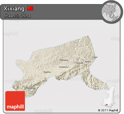 Shaded Relief 3D Map of Xixiang, single color outside