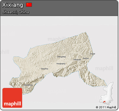 Shaded Relief 3D Map of Xixiang, single color outside