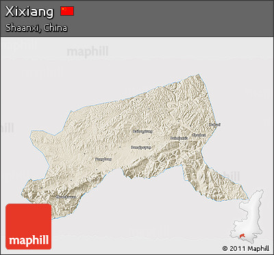Shaded Relief 3D Map of Xixiang, single color outside