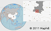 Gray Location Map of Xixiang, highlighted country, highlighted parent region, hill shading