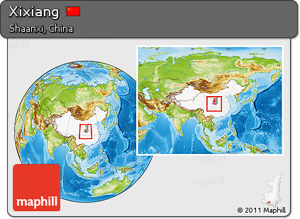 Physical Location Map of Xixiang, highlighted country, highlighted parent region, within the entire country