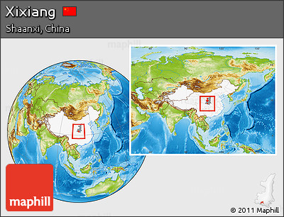 Physical Location Map of Xixiang, highlighted country, highlighted parent region, within the entire country