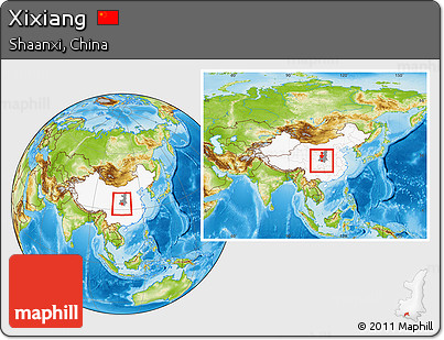 Physical Location Map of Xixiang, highlighted country, highlighted parent region, within the entire country