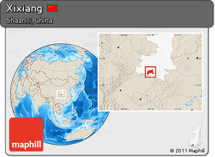 Shaded Relief Location Map of Xixiang, highlighted parent region