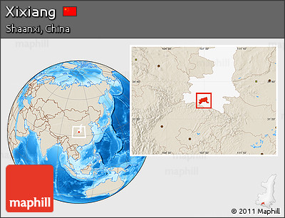Shaded Relief Location Map of Xixiang, highlighted parent region