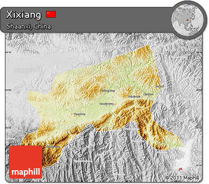 Physical Map of Xixiang, lighten, desaturated