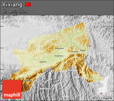 Physical Map of Xixiang, lighten, desaturated