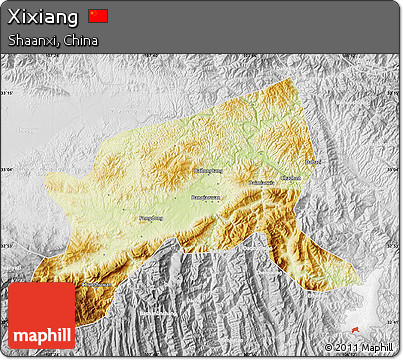 Physical Map of Xixiang, lighten, desaturated