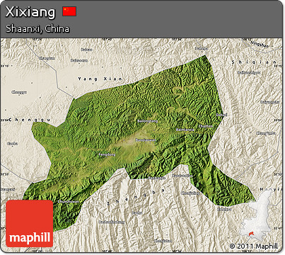 Satellite Map of Xixiang, shaded relief outside
