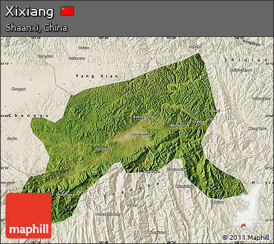 Satellite Map of Xixiang, shaded relief outside