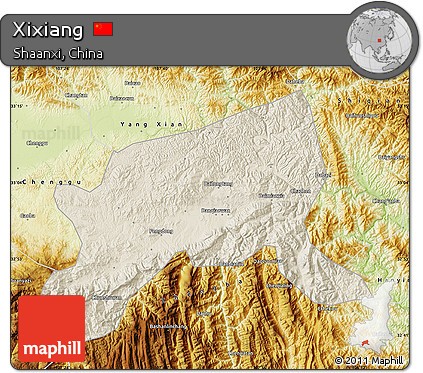 Shaded Relief Map of Xixiang, physical outside