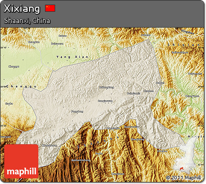 Shaded Relief Map of Xixiang, physical outside