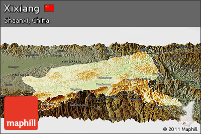 Physical Panoramic Map of Xixiang, darken