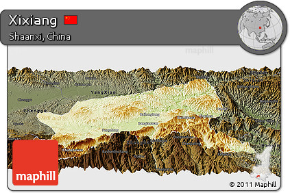 Physical Panoramic Map of Xixiang, darken