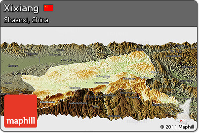 Physical Panoramic Map of Xixiang, darken