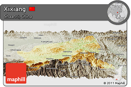 Physical Panoramic Map of Xixiang, semi-desaturated