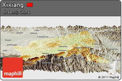 Physical Panoramic Map of Xixiang, semi-desaturated