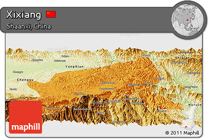 Political Panoramic Map of Xixiang, physical outside