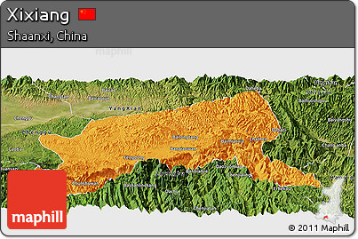 Political Panoramic Map of Xixiang, satellite outside