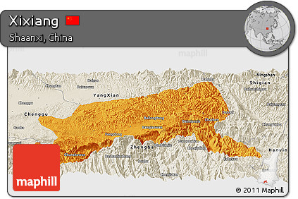 Political Panoramic Map of Xixiang, shaded relief outside