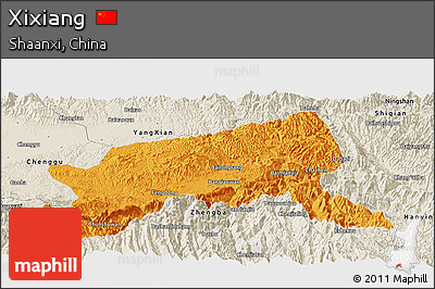 Political Panoramic Map of Xixiang, shaded relief outside
