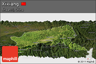 Satellite Panoramic Map of Xixiang, darken