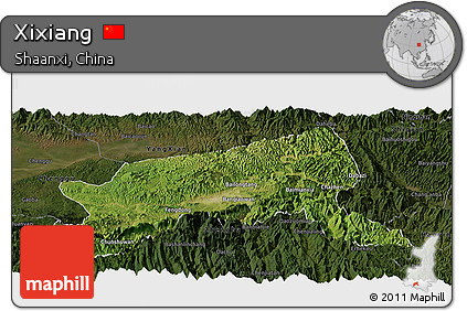 Satellite Panoramic Map of Xixiang, darken