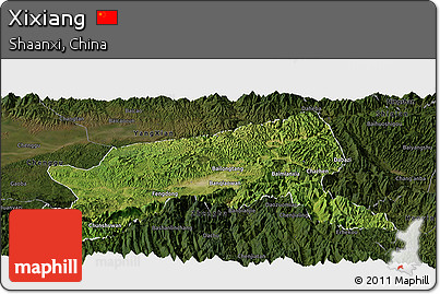Satellite Panoramic Map of Xixiang, darken