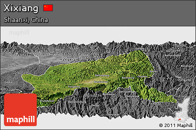 Satellite Panoramic Map of Xixiang, desaturated